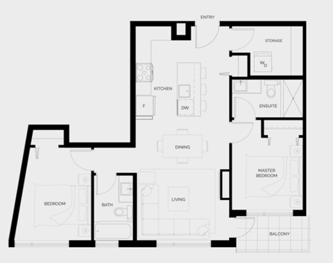 Floor plan for 2 beds, 2 baths, 833 sqft